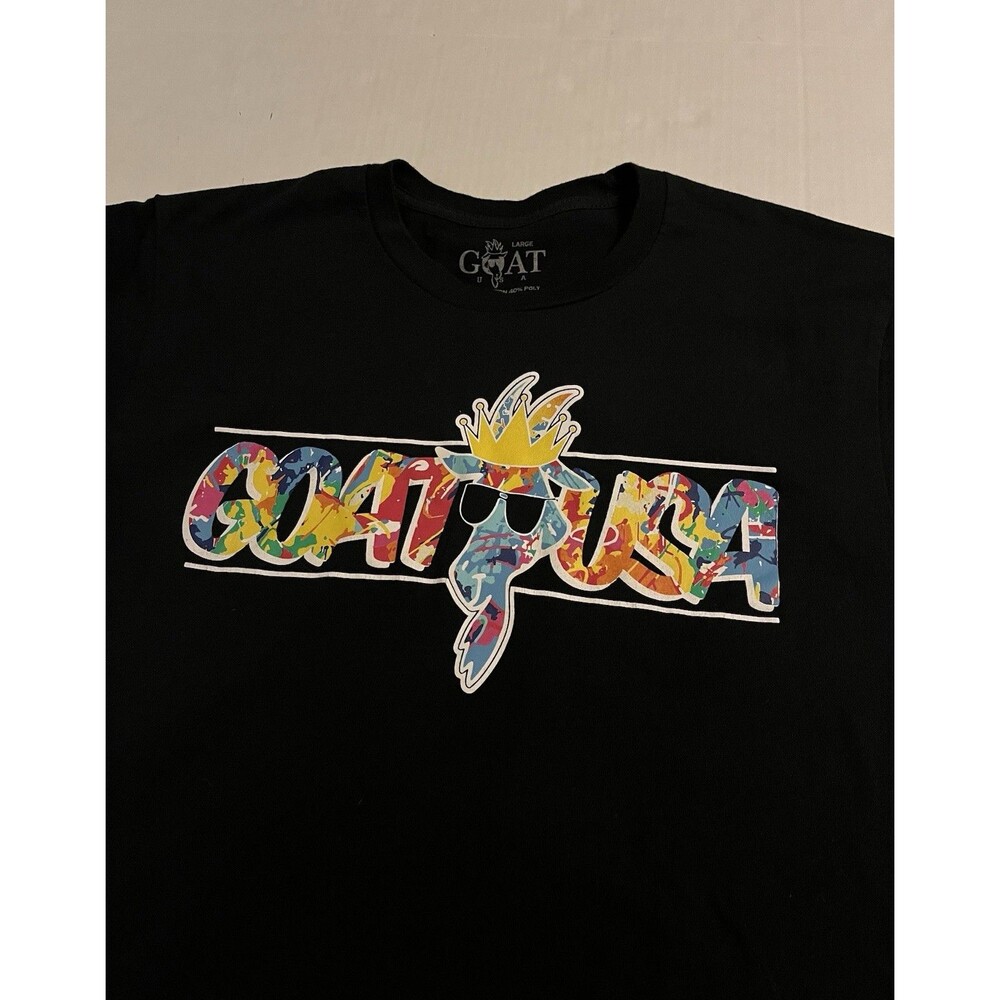 GOAT USA Tie Dye Colorful Logo NEW T-Shirt Mens LARGE Black Lacrosse Baseball